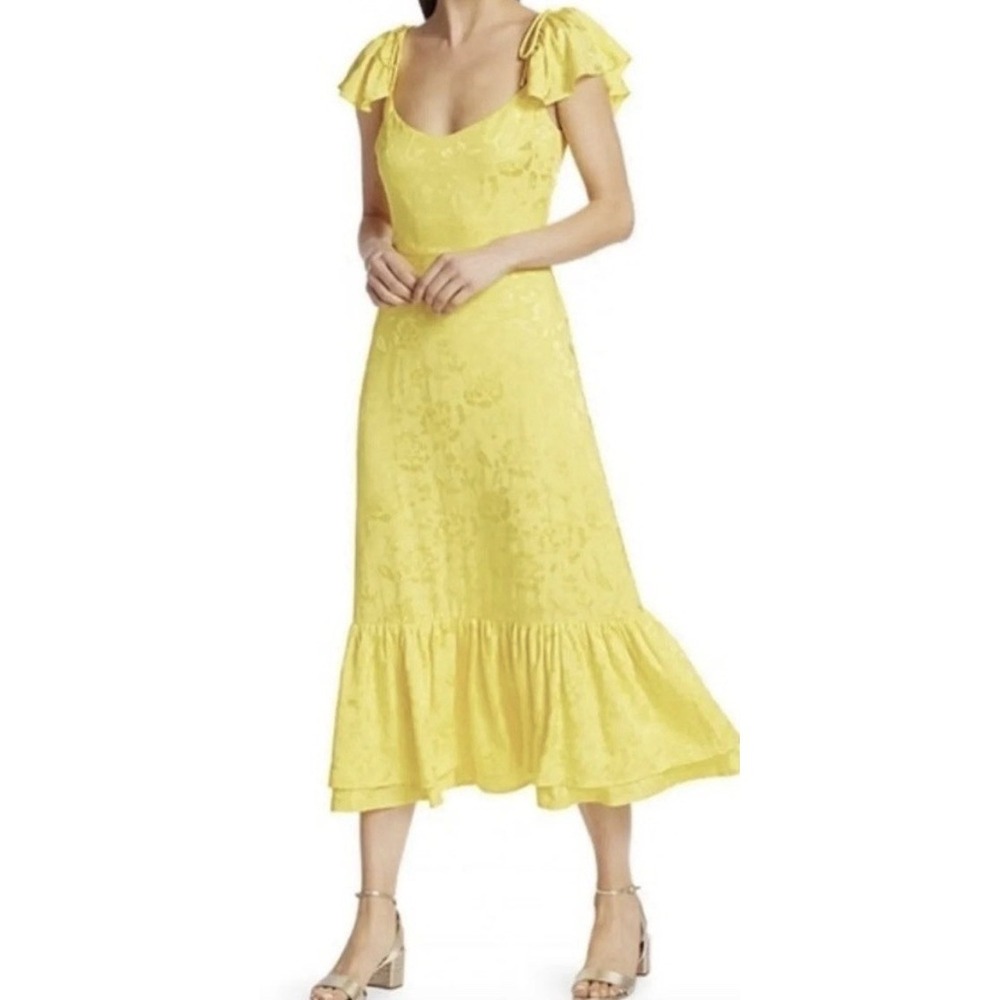 Staud Marwa Dress Flutter Sleeve Yellow Midi NWT Victorian Romantic Retro Size 6